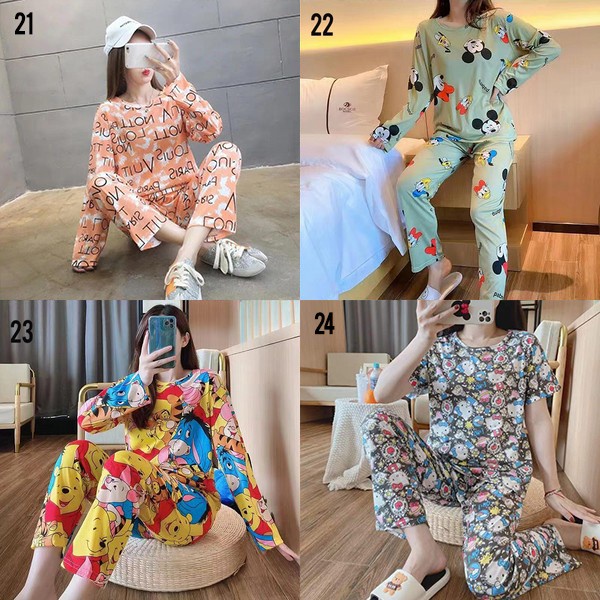 Baju Tidur Piyama Wanita Korean Style Bahan Kaos - Setelan Piyama Cewek T716