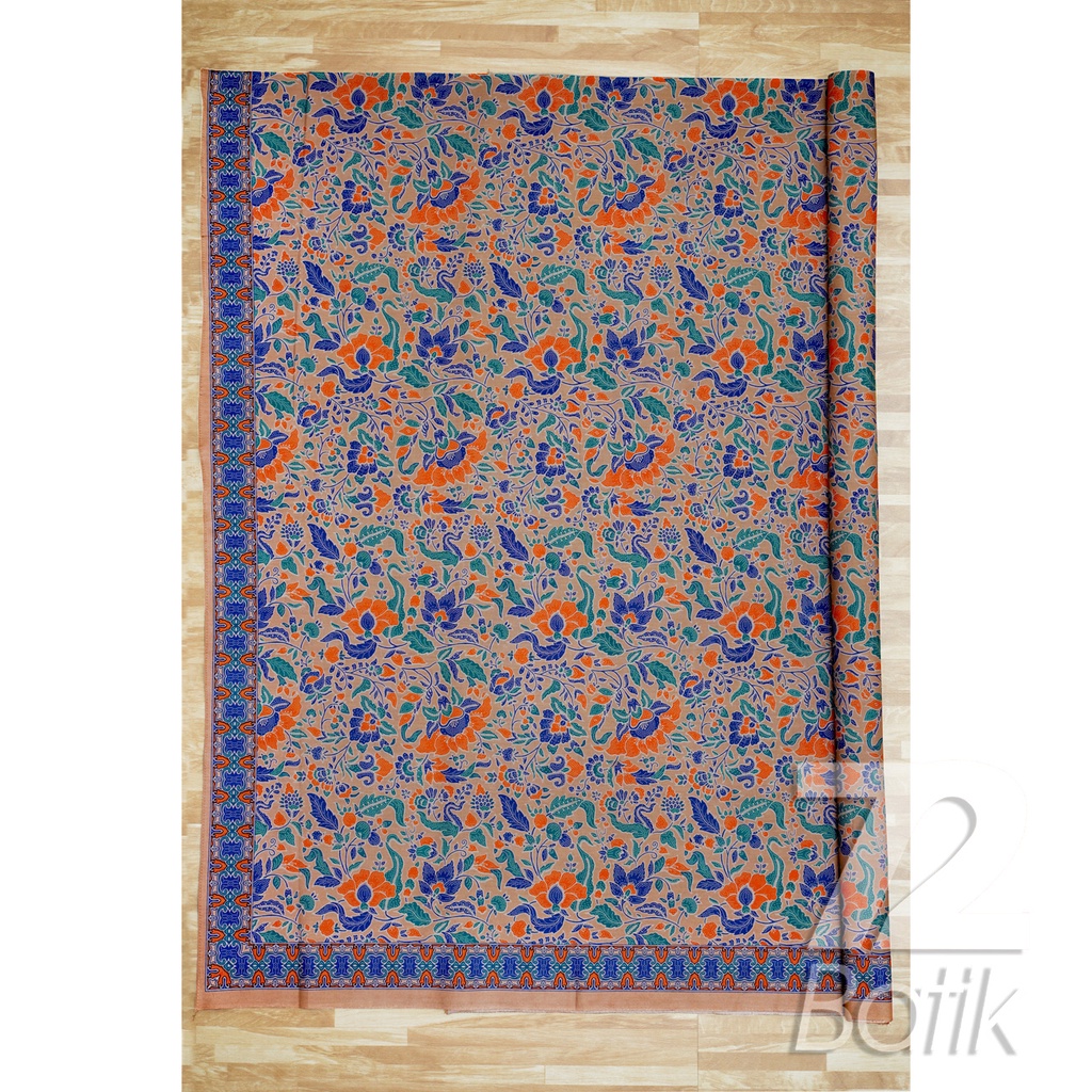 BAHAN BATIK PREMIUM Katun Motif Kembang Alas Warna Cream Orange Hijau Biru 729314 Cap 72 Jarik Jarit Samping Kebat Panjang Batik Katun Modern Premium Bahan Seragam Batik Pernikahan Kantor Keluarga Murah Kamen Jadi Batik Bali Lembaran