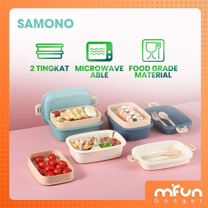 Kotak Makan 2 Tingkat Bento Microwaveable Lunch Box Susun - STW10