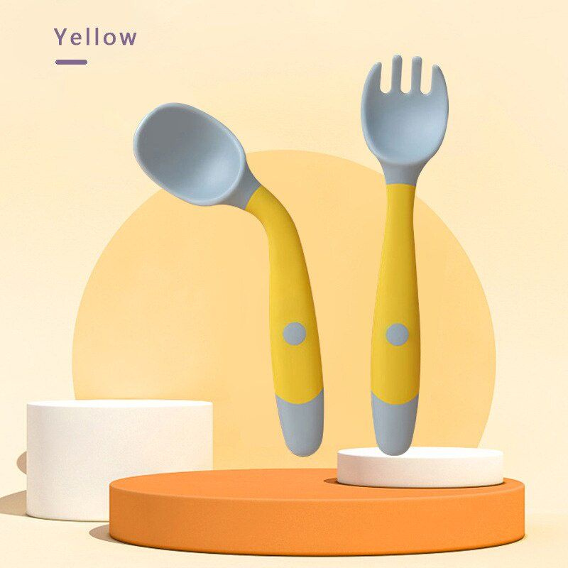 Sendok garpu makan bayi silikon 2in1 termasuk kotak / Spoon fork baby kids silicone