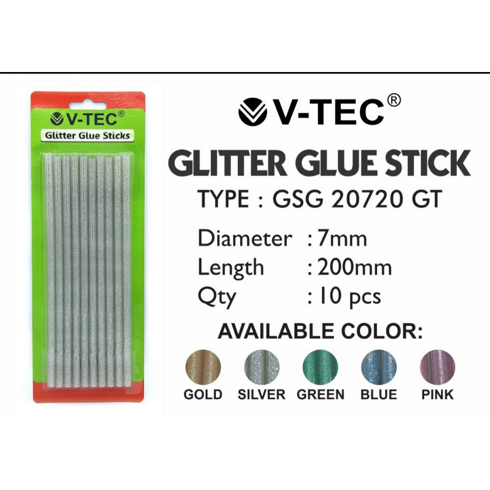 1Set isi 10Batang Refill Glue Gun Glitter VTEC - Isi Lem Tembak Warna Warni Kecil Ukuran 7mm Panjang