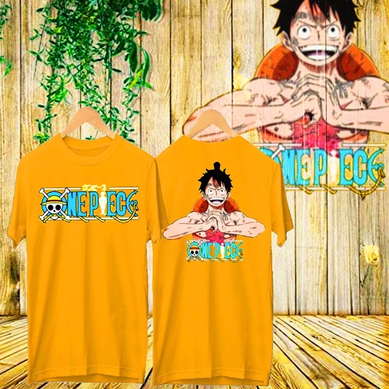 BAJU KAOS T SHIRT DISTRO ANIME JEPANG ONE PIECE LUFFY PIRATE KUNING PRIA WANITA COWOK CEWEK UNISEX