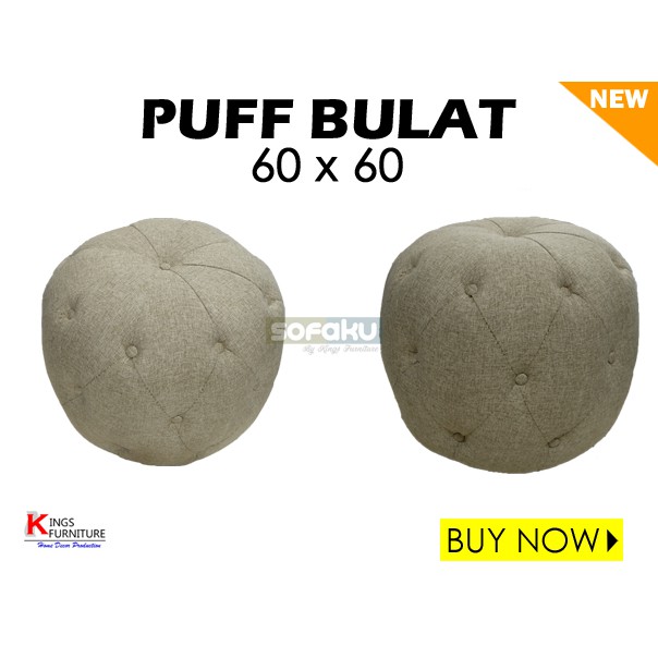 Ottomans Sofa Kecil Bulat Kancing Krem - 60 x 60cm