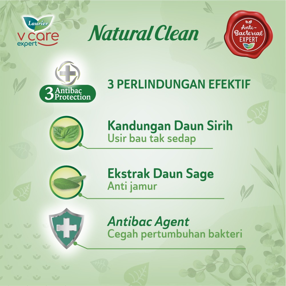 Laurier Natural Clean Pembalut Wanita Daun Sirih Anti Bakteri Day 25cm Wing - Bersih Alami Cegah Bau Isi 16 Buah