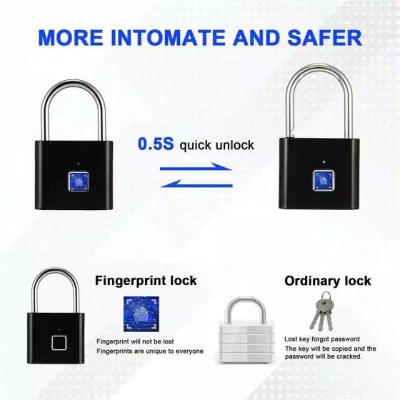 fingerprint smartlock padlock gembok kunci pintar dengan sidik jari