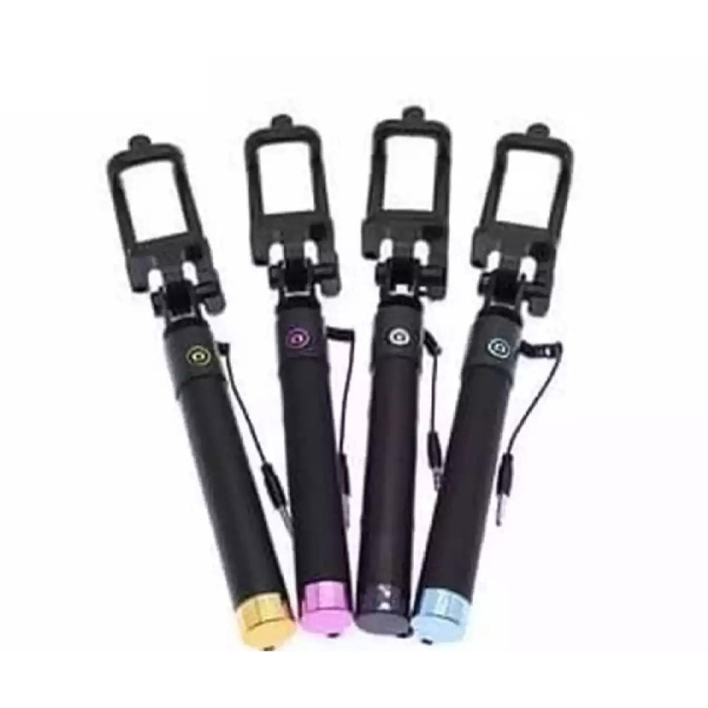 Tongkat Selfie Narsis Hp Kamera GMC TS-08 Tombol Stick Kabel Hitam Full Black With Holder U Standard