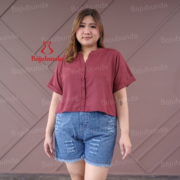 KEMEJA WANITA JUMBO BIG SIZE POLOS LENGAN PENDEK BAJUBUNDA VIA-MARUN