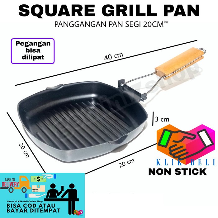 Square Grill Pan 20 cm / Panci Teflon / Wajan Penggorengan Non Stick / Panci Lipat Serbaguna