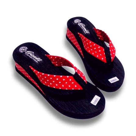 Sandal Wedges Wanita Dewasa Motif Polkadot Terbaru