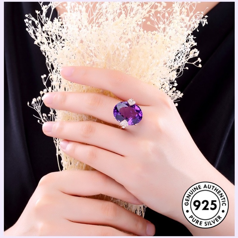 Cincin Sterling Silver 925 Dengan Batu Amethyst Oval Untuk Wanita