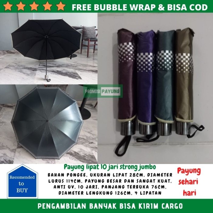 Diskon PAYUNG LIPAT BESAR 10 JARI STRONG JUMBO ANTI UV PAYUNG BESAR DAN KUAT - Merah Diskon