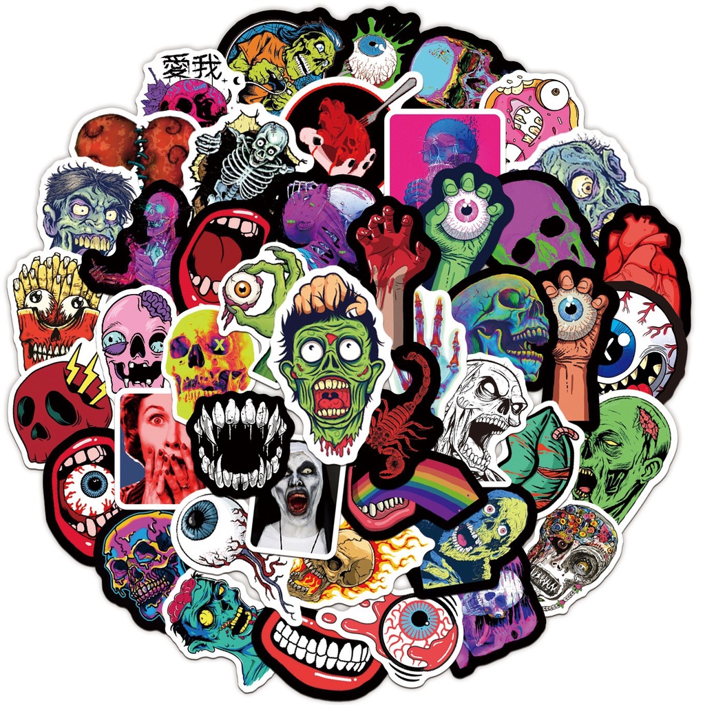 50 Pcs Stiker Botol Air / Laptop / Mobil / Handphone Motif Graffiti Halloween