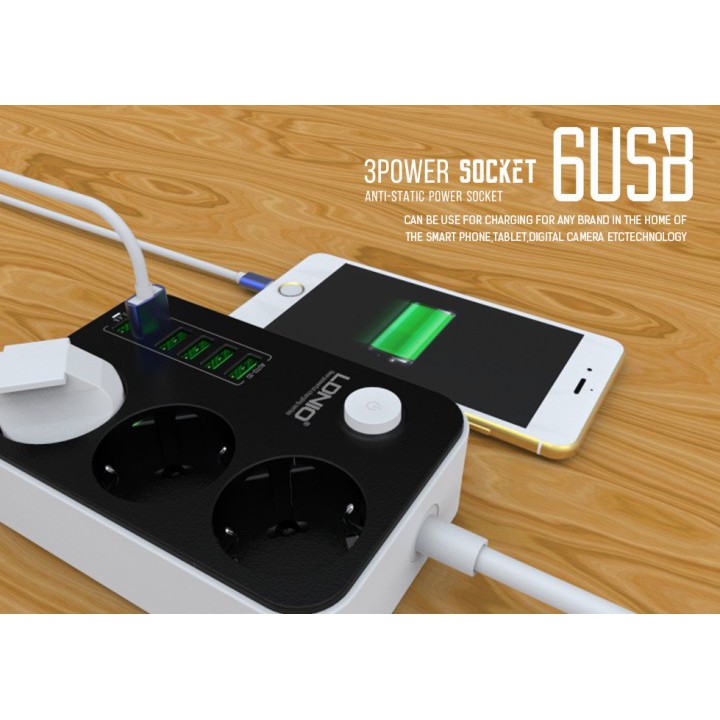 Original LDNIO SE3631 5V 3.4A 6 USB Port 5.24ft 1.6m EU Plug