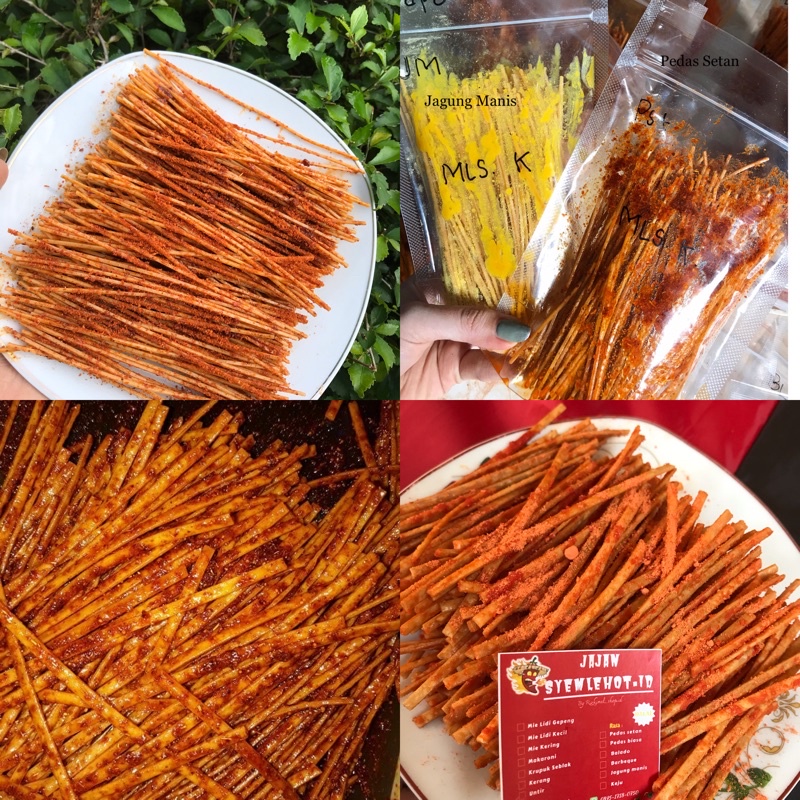 

MIE LIDI GEPENG & KECIL (100gr) BUMBU BASAH/ MIE LIDI PEDAS / MIE BITING / JAJAN PEDAS Rizkimelshop.id