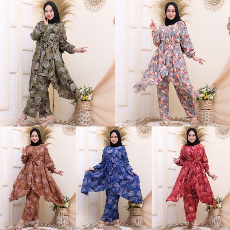 Setelan Syar'i Tunik Lancip Asimetris Size Jumbo LD 120 cm | One Set Big Size Baju Muslim Syar'i