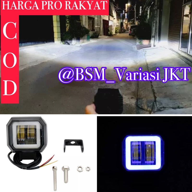 Lampu tembak sorot cwl 2lensa daymeker mini 2LED 4D cree angel biru