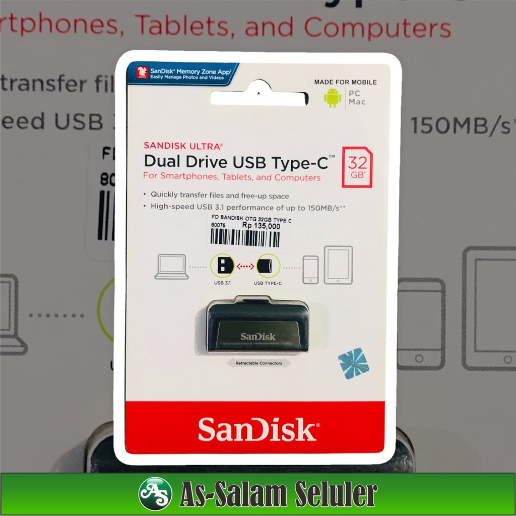 FLASHDISK SANDISK 32GB DUAL DRIVE USB TYPE C