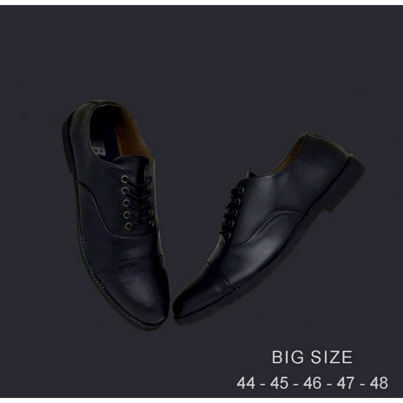 Real Pic/ Pantofel Sepatu Kerja Pria Ukuran jumbo besar 44-48 Model Tali Kulit Hitam - Sepatu Kantor Big Size, 44