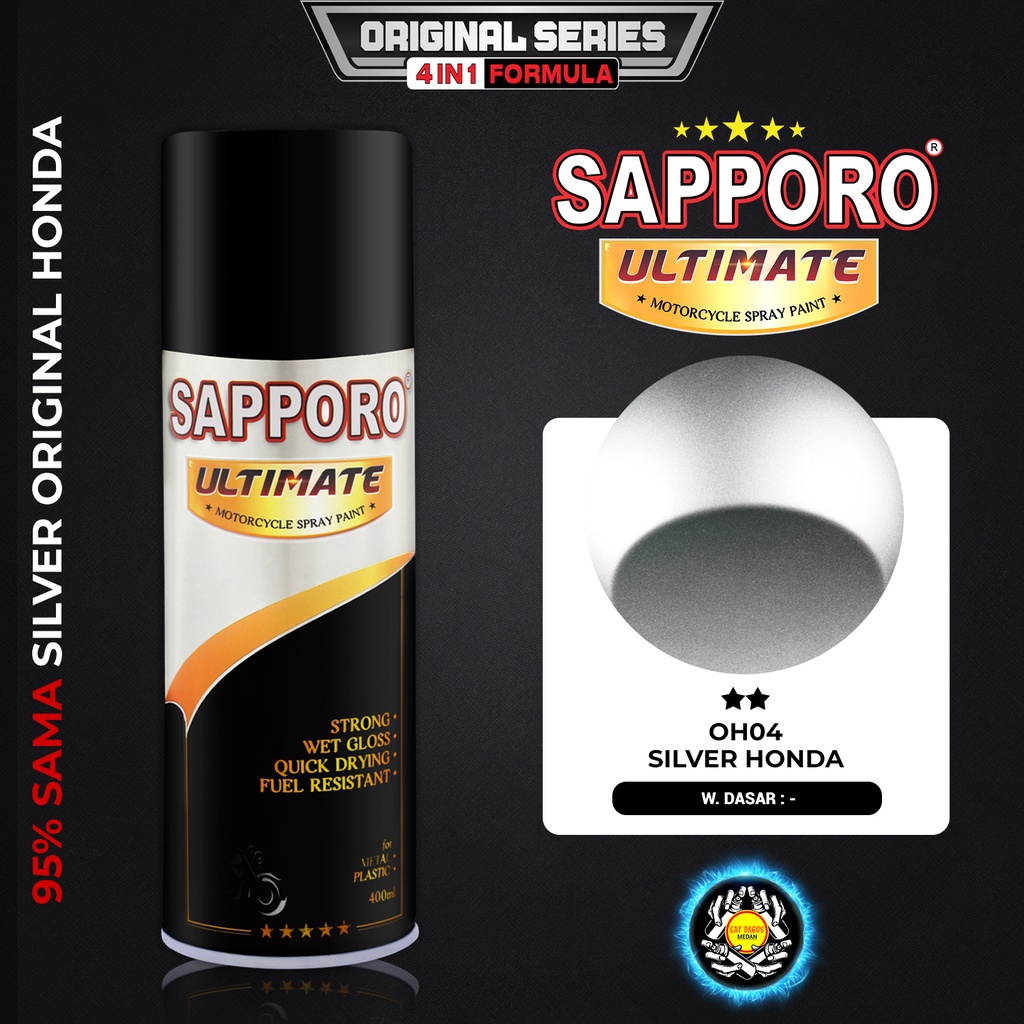 SAPPORO ULTIMATE OH04 SILVER HONDA ORIGINAL 4 IN 1 CAT SEMPROT 400 ML CAT MOTOR AEROSOL PYLOX SILVER