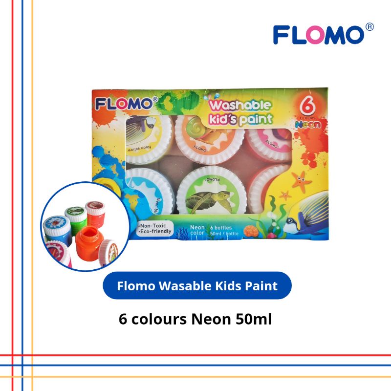 Flomo Wasable Kids Finger Paint Botol 6 warna Neon 50ml per botol