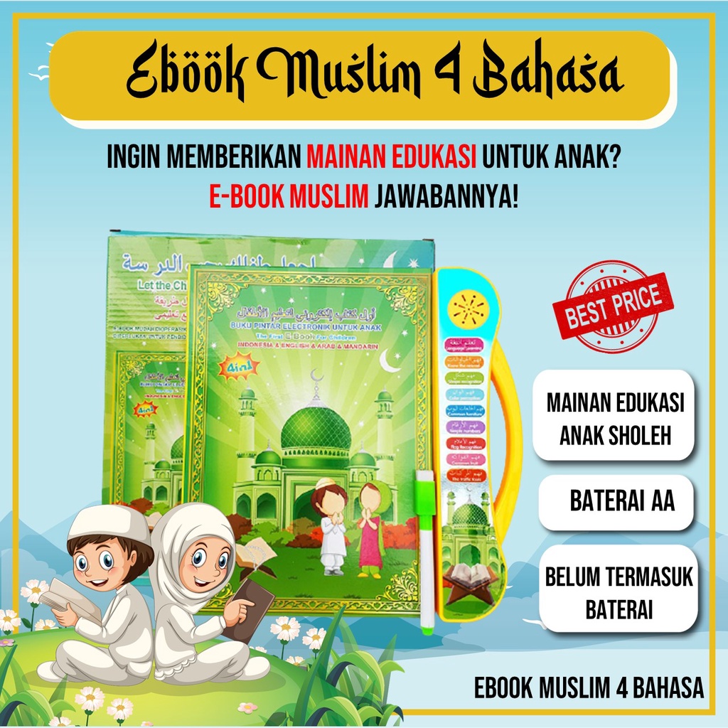 Mainan Edukasi Anak Usia 1 2 3 4 5 Tahun Bayi Ebook Muslim 4 Bahasa Buku Pintar Bisa Bersuara-1