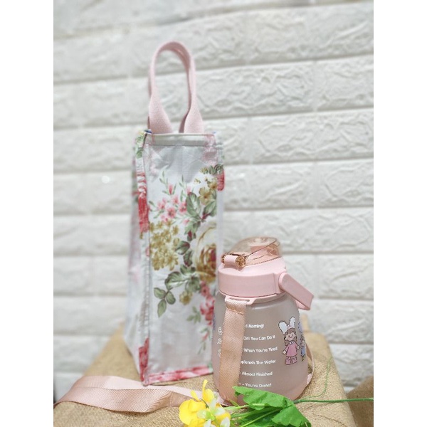 tas botol air minum 2 liter bahan motif lapis furing motif monstera tebal size 12*11*32 cm