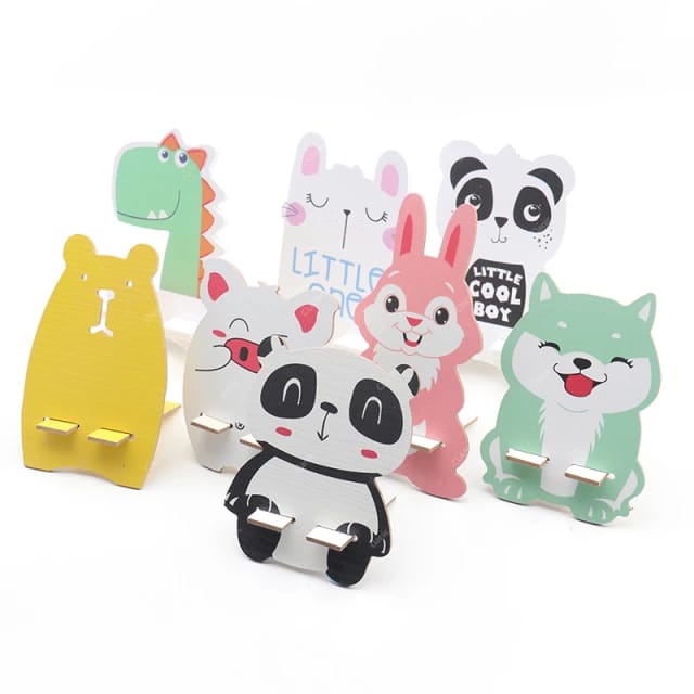 Dudukan Handphone Universal Stand Phone Holder Bahan Kayu Karakter Kartun Lucu Isi 3Pcs