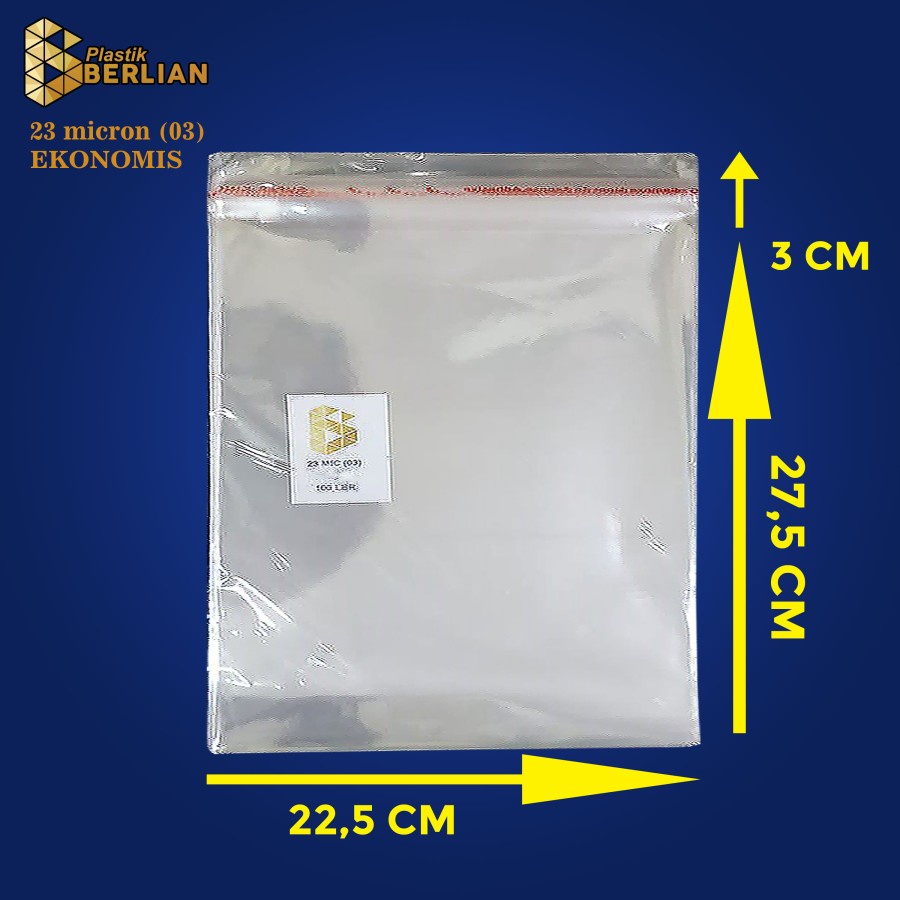 

22,5 x 27,5 cm Plastik OPP EKONOMIS 23micron (100 lbr) (lem/seal)