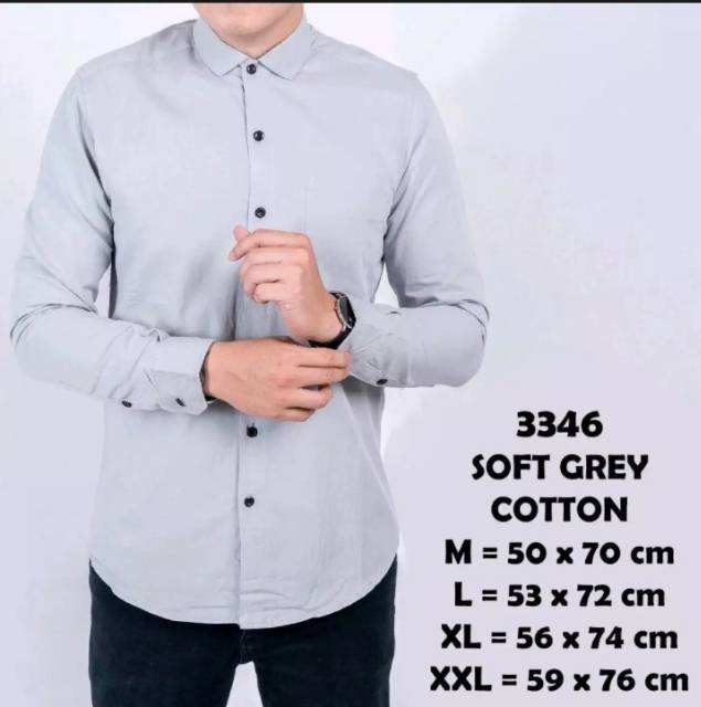 Kemeja Lengan Panjang Pria Laki laki Polos Kerja Kasual Formal Kantor Slim Fit