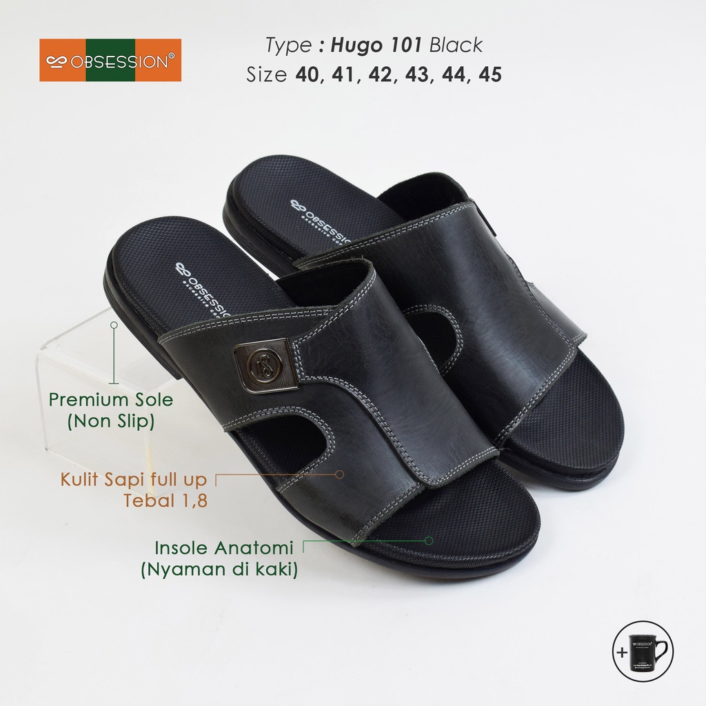 OBSESSION Sandal Kulit Pria Hugo 101 Black (size 40 - 45)