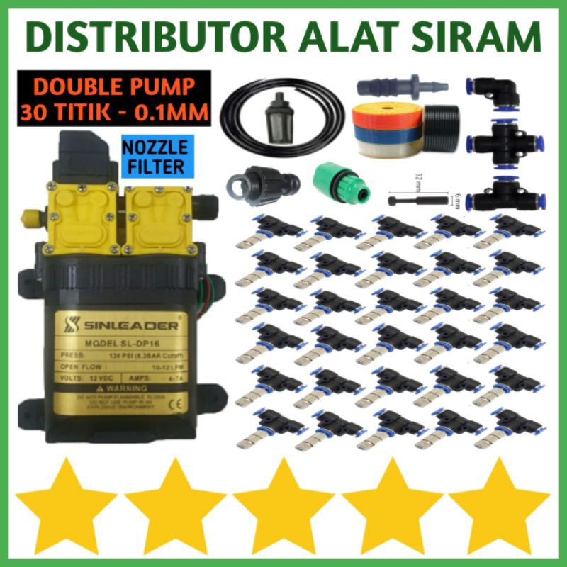 Premium Paket Misting 30 Titik 0.1 / 0.2 / 0.3 mm Mist Nozzle Sprayer Kabut Pompa Dc 12V Double Pump