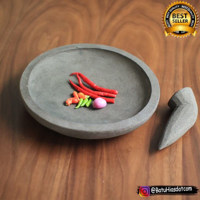 Cobek dan Ulekan Batu Kali Asli Original 25 cm
