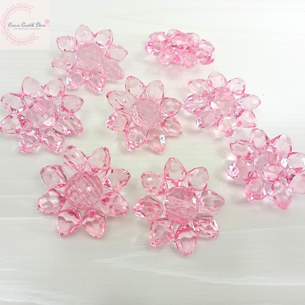 Manik-Manik / Manik Bunga / Mote Bunga Bening / Manik Bunga Transparan Warna - Pink