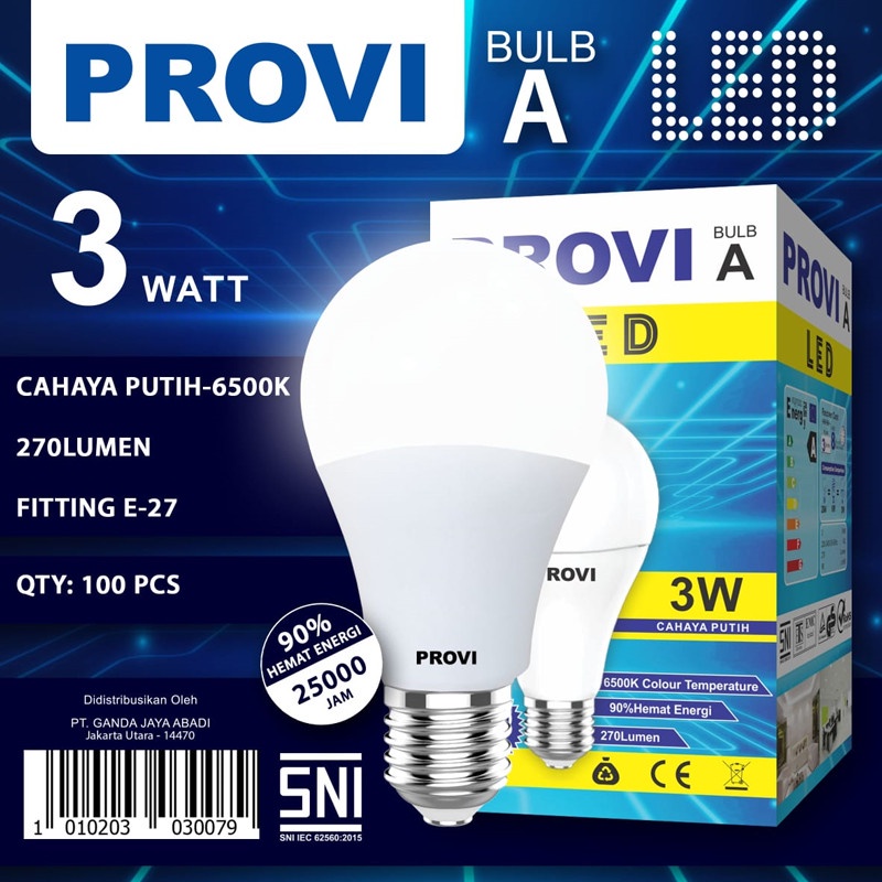 BOHLAM BOLA LAMPU LED PROVI 3W 3WATT GARANSI 1 TAHUN LAMPU LED BULB