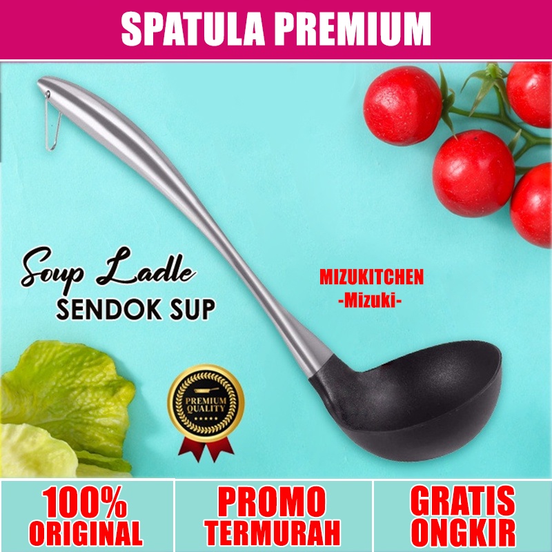 Mizuki Spatula soup ladle silicone 2033 silikon hitam with stainless handle tebal dan bagus