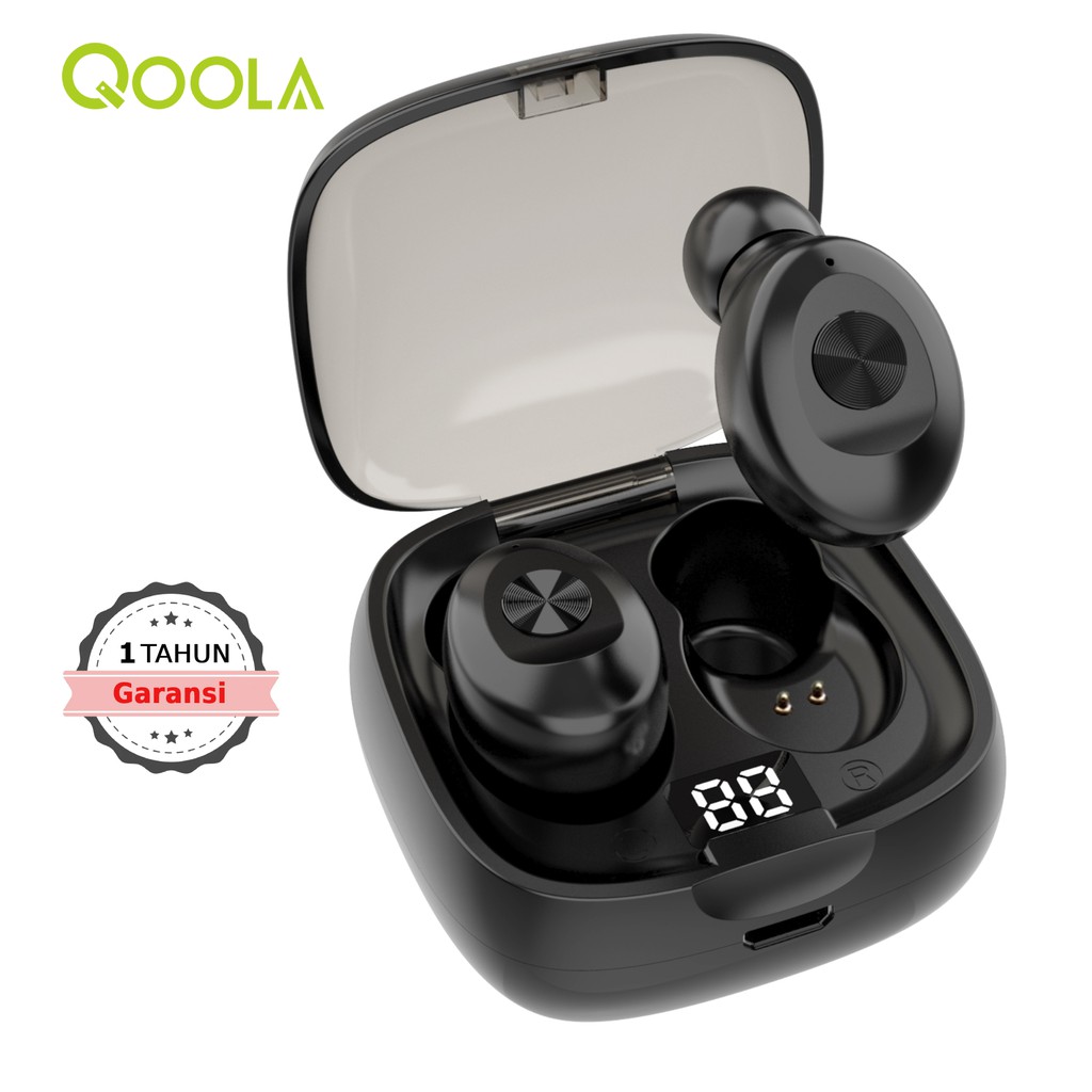 Qoola QW-001 TWS Headset Bluetooth 5.0 Earphone HD stereo dengan MIC Noise Reduction/Garansi 1 Tahun