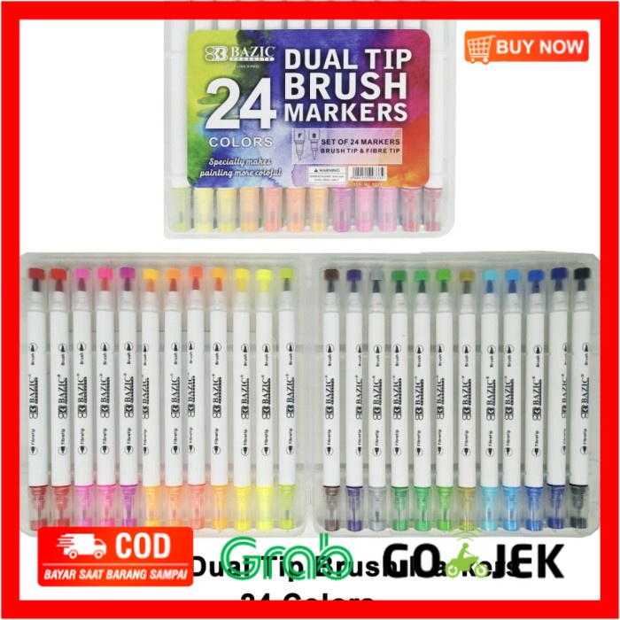 

(BISA COD) Brush pen isi 24 warna merek bazic lebih bagus dari joyko