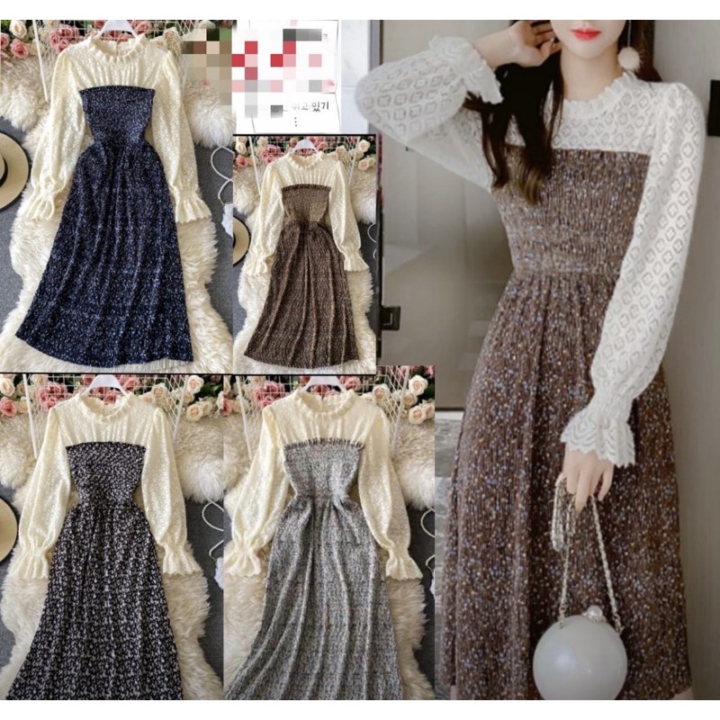 dress korean look tunik bunga kecil import premium