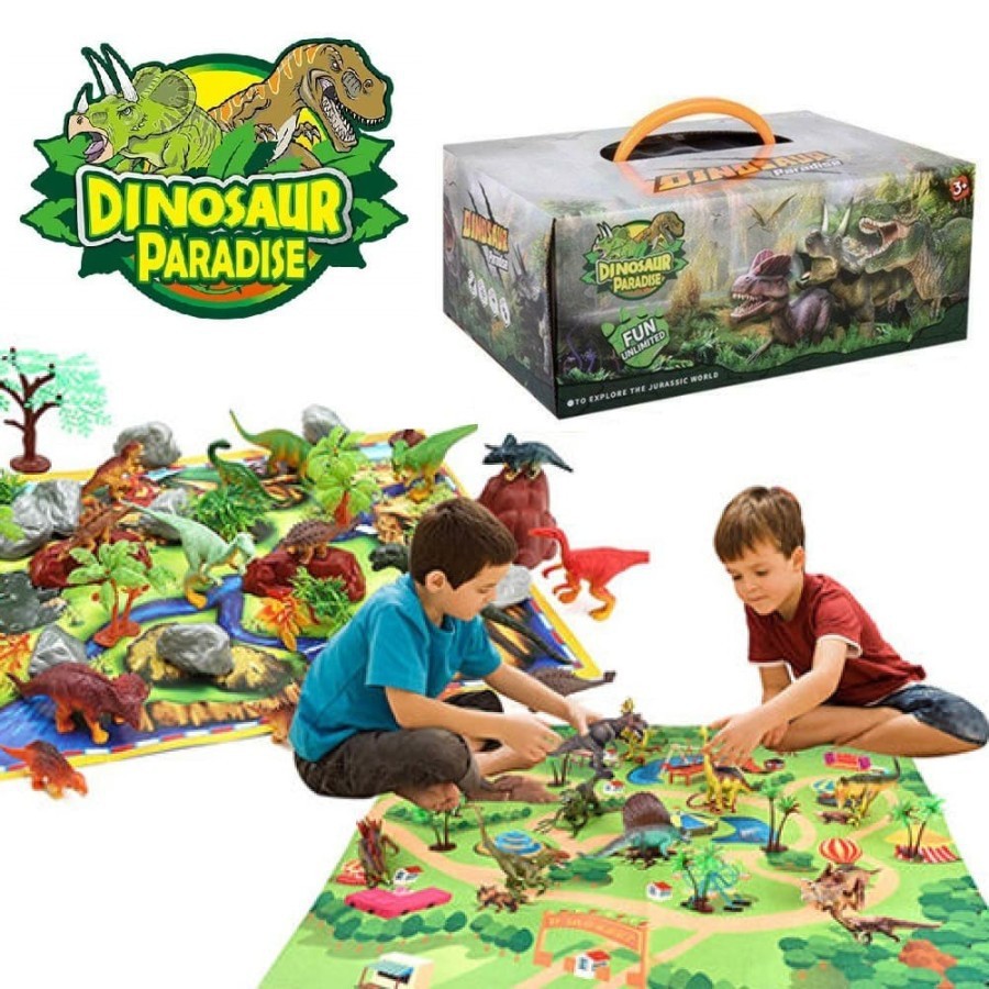 Set Dinosaurus Paradise Box Mainan Anak Miniatur Dino dengan Tanaman