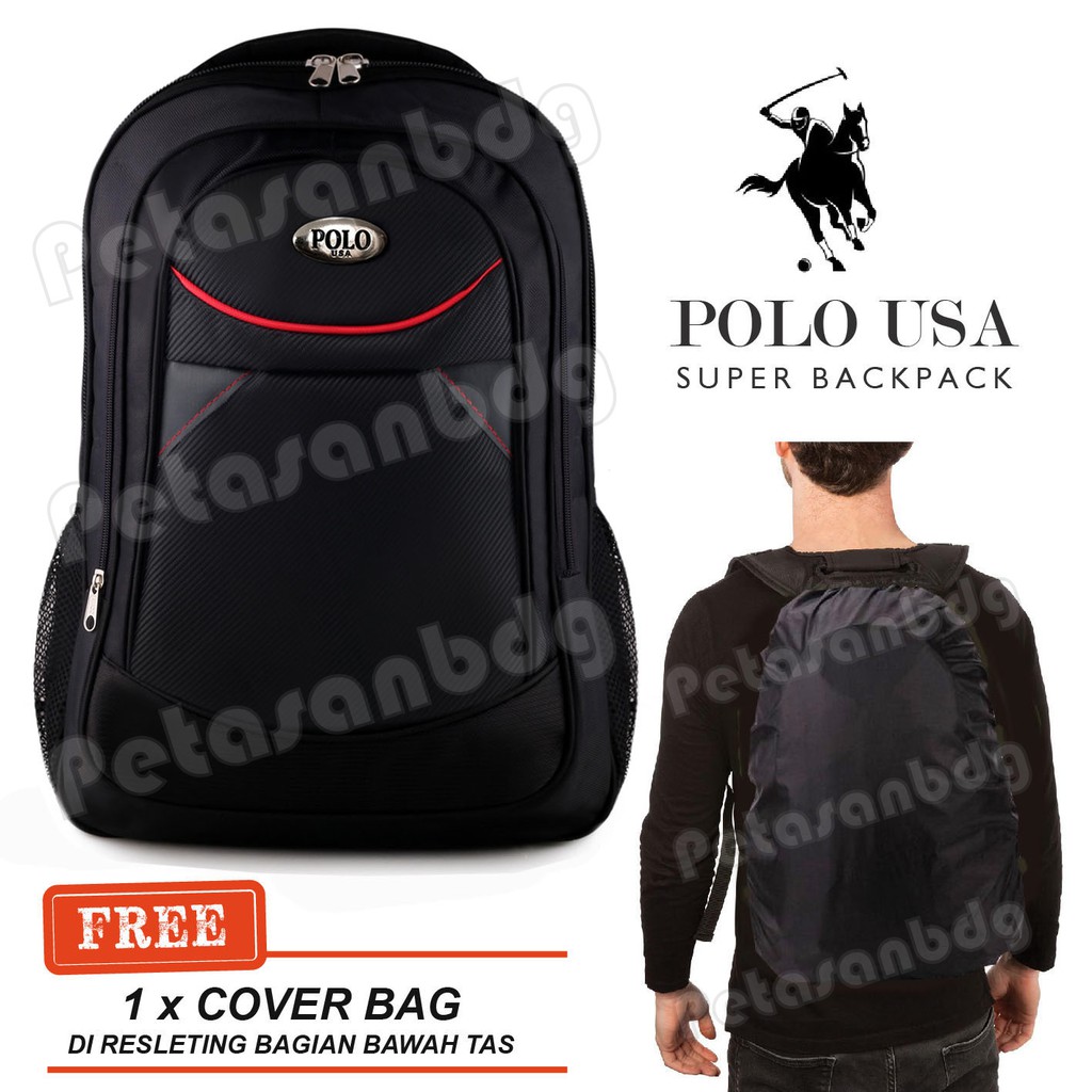 PTS - Tas Ransel Pria Polo USA - Revolution Laptop Backpack + FREE Raincover PTS