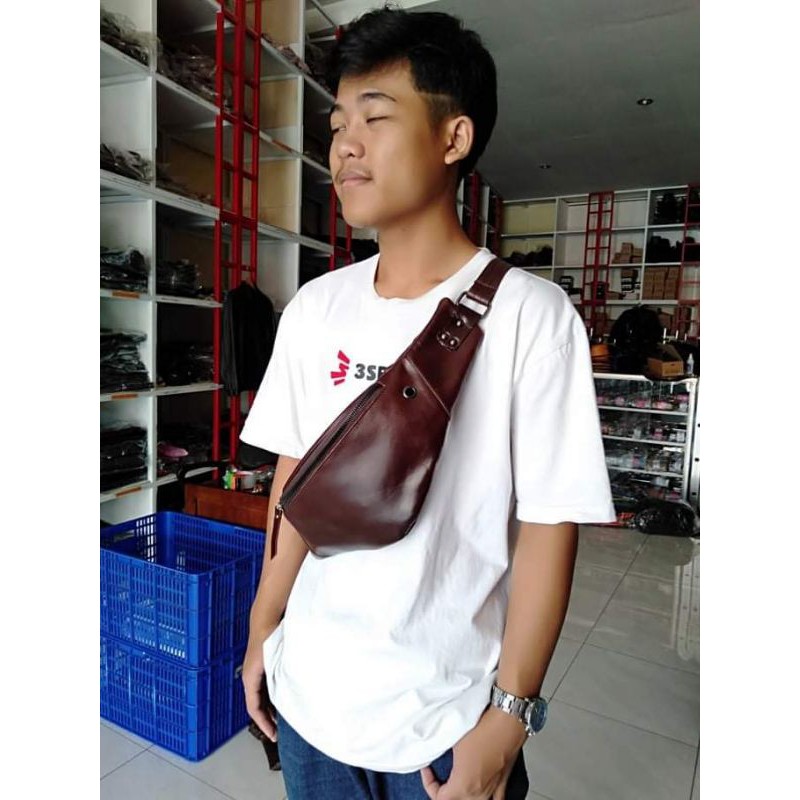 Waistbag Kulit Asli Tas Pria Dada Bodypack Kekinian Full Kulit Sapi Tas Keren Asli Garut