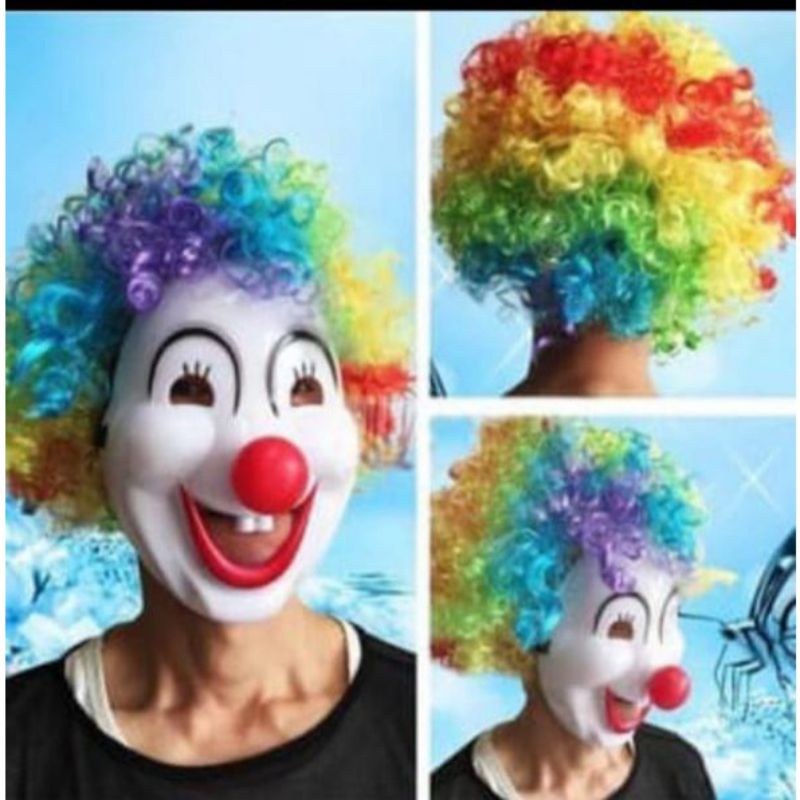 topeng badut wik rambut palsu warna warni