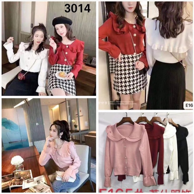 Jual ruffle knit tops ( babypink / maroon / white/ black ) Indonesia