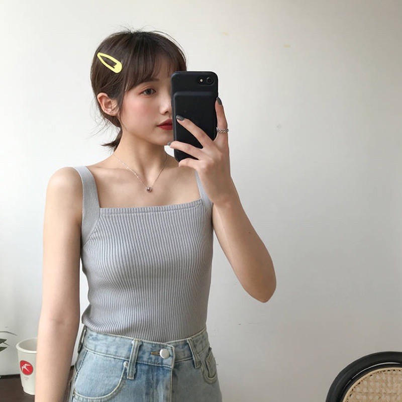 Nicebra Tank Top Wanita Square Neck Tank Top Import Style Korea 4039