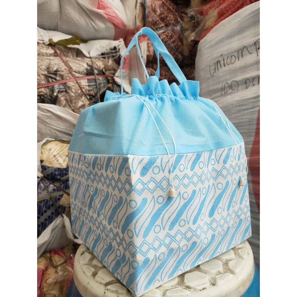 Tas serut batik Baby blue TEBAL&amp;TERMURAH uk.22x22 (Harga Lusin isi 12)