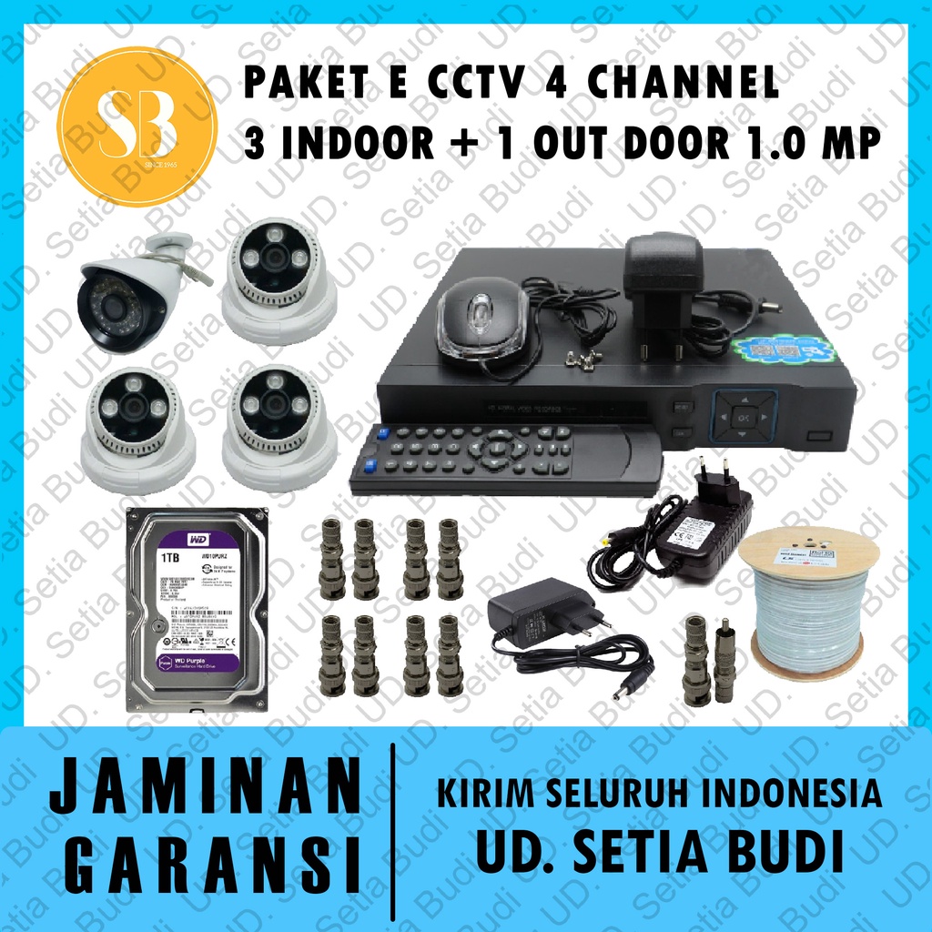 Paket E CCTV 4 Channel: 3 Indoor + 1 out door 1.0 MP