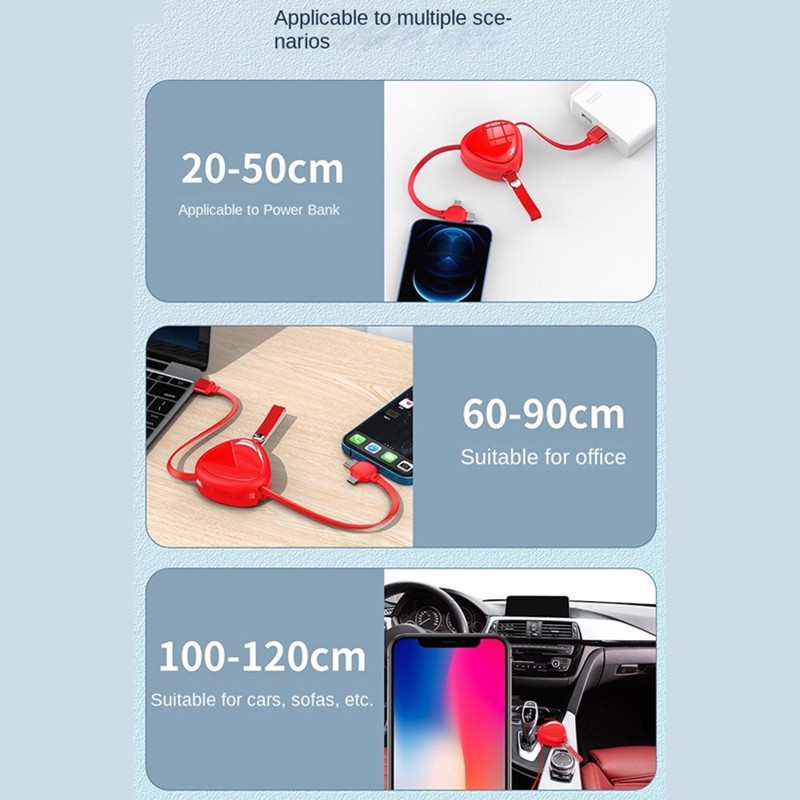 Set Kabel Data / Charger 3in1 Fast Charging Bentuk Hati