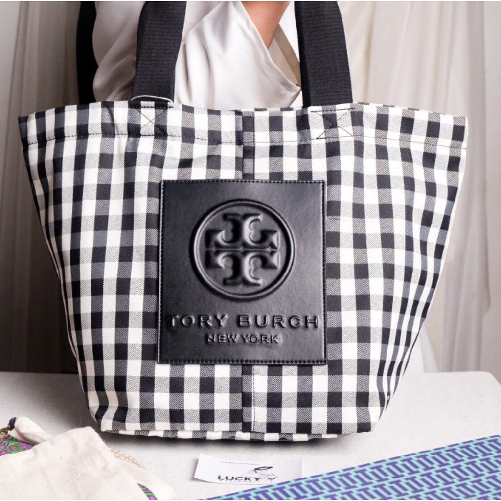 Tory Burch Piper Gingham Small Square Tote Bag - ORIGINAL 100%