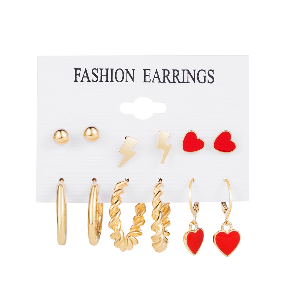 12pcs / Set Anting Hoop Bentuk Kupu-Kupu Hati Warna Merah Untuk Wanita