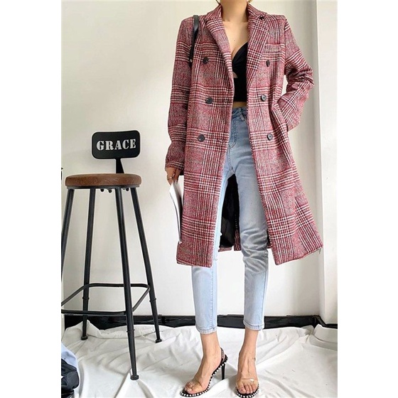 Red Plaid Blazer Coat Korea Premium Import - NEW